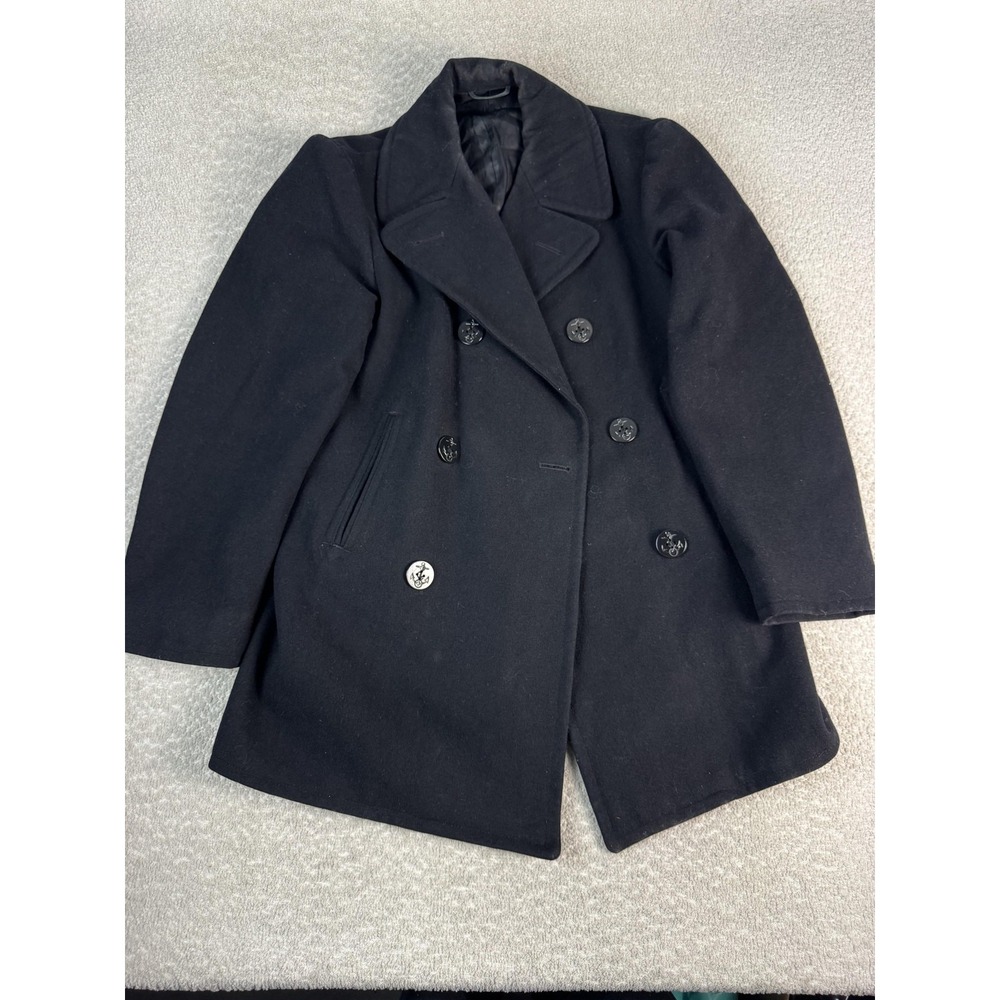 Vintage VI-MIL USN Navy Pea Coat Mens 40 Black Wool Double Breasted Military